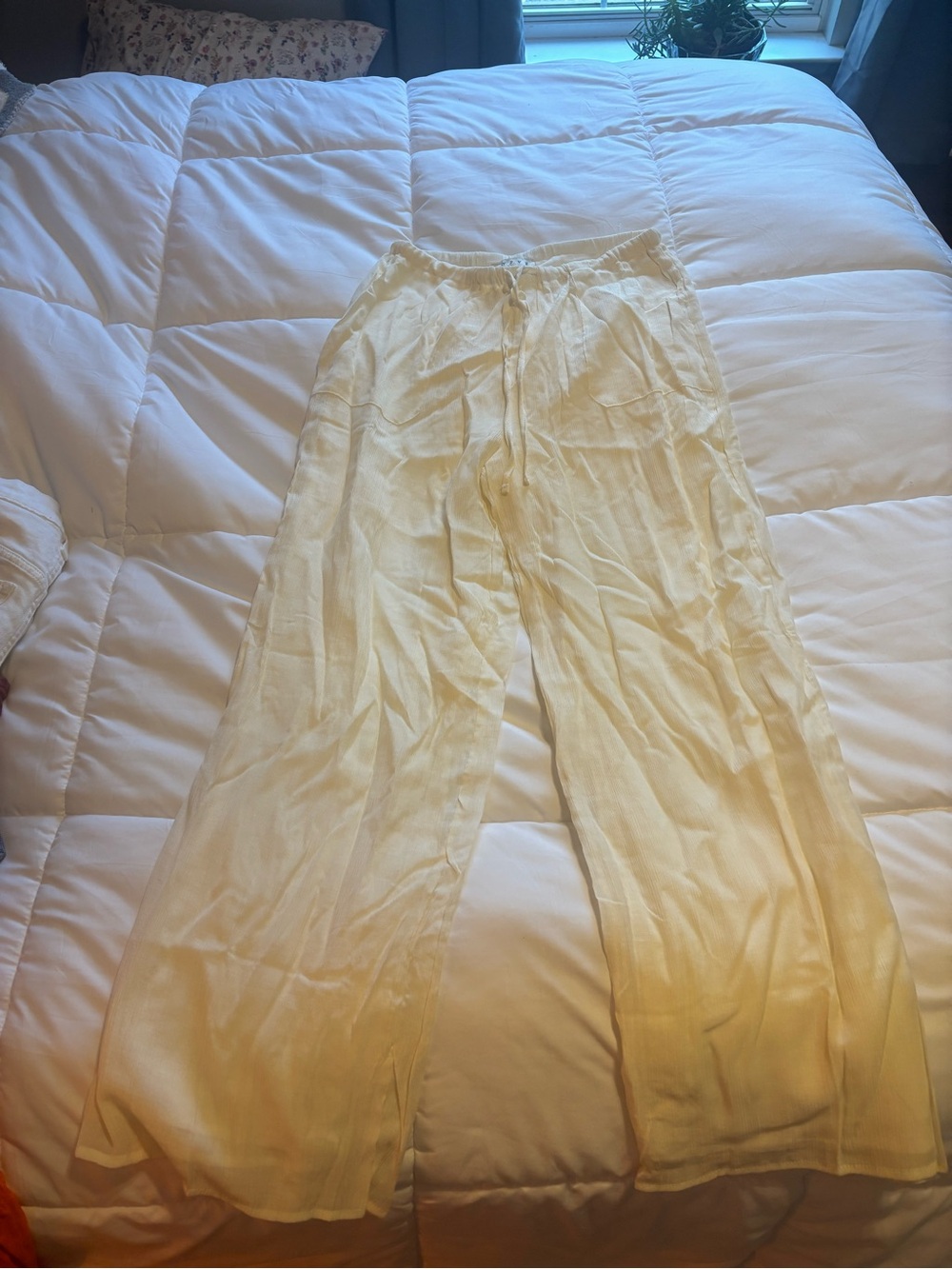 HYFVE Sheer Wide-Leg Pants in Light Cream